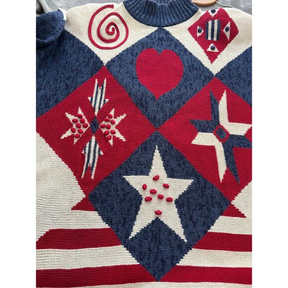 Vintage JASON MAXWELL Ramie Cotton Knit Red, White, & Blue Sweater Women's XL - Picture 10 of 11